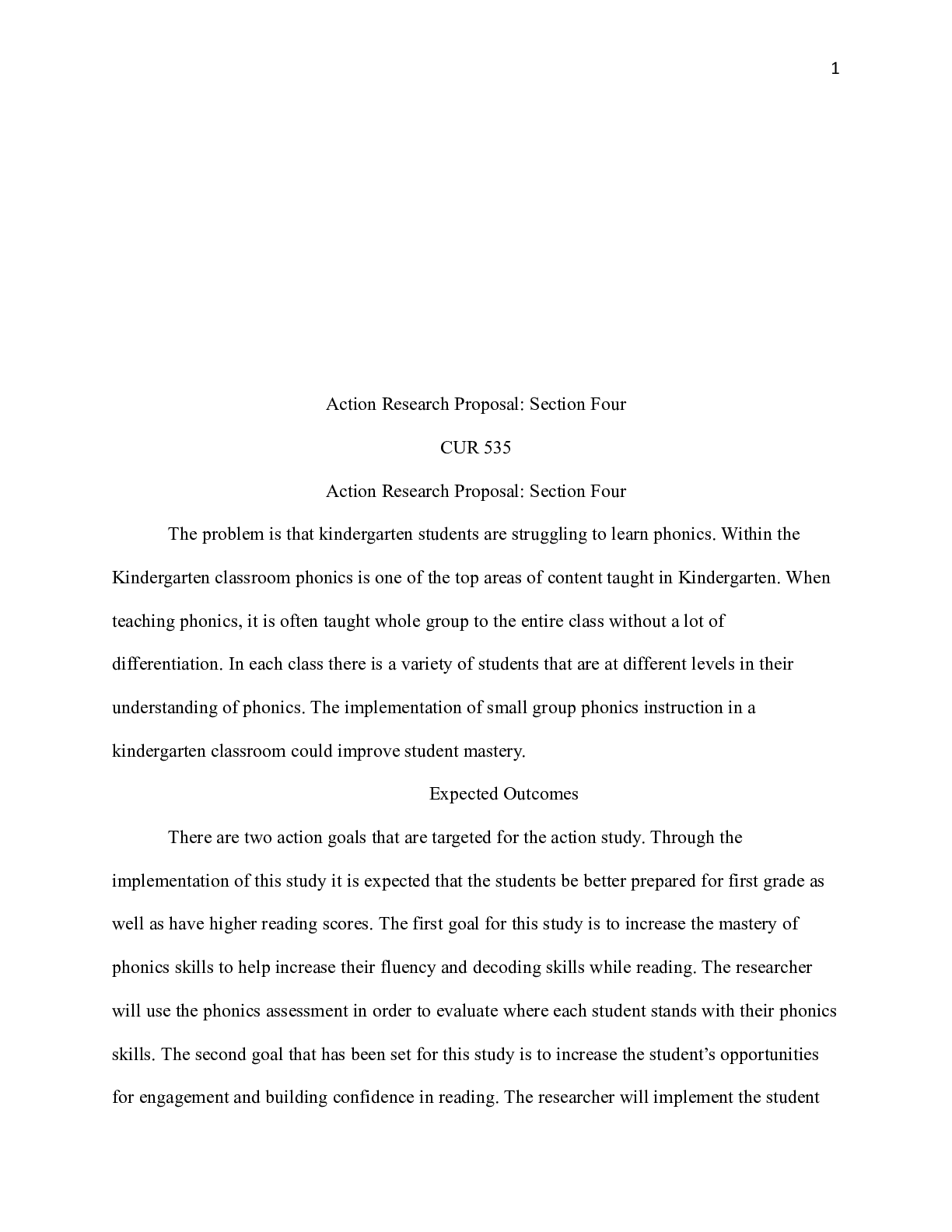 Preview of CUR 535 ARP_Section_4.docx     Action Research Proposal: Section Four  CUR 535   Action Re